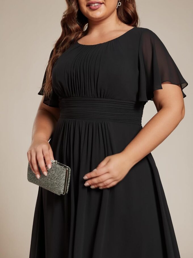 Ever-Pretty Plus Women's Round Neck Ruffles Sleeves Pleated Waist Chiffon Knee Length Plus Size Cocktail Dresses – Bild 5