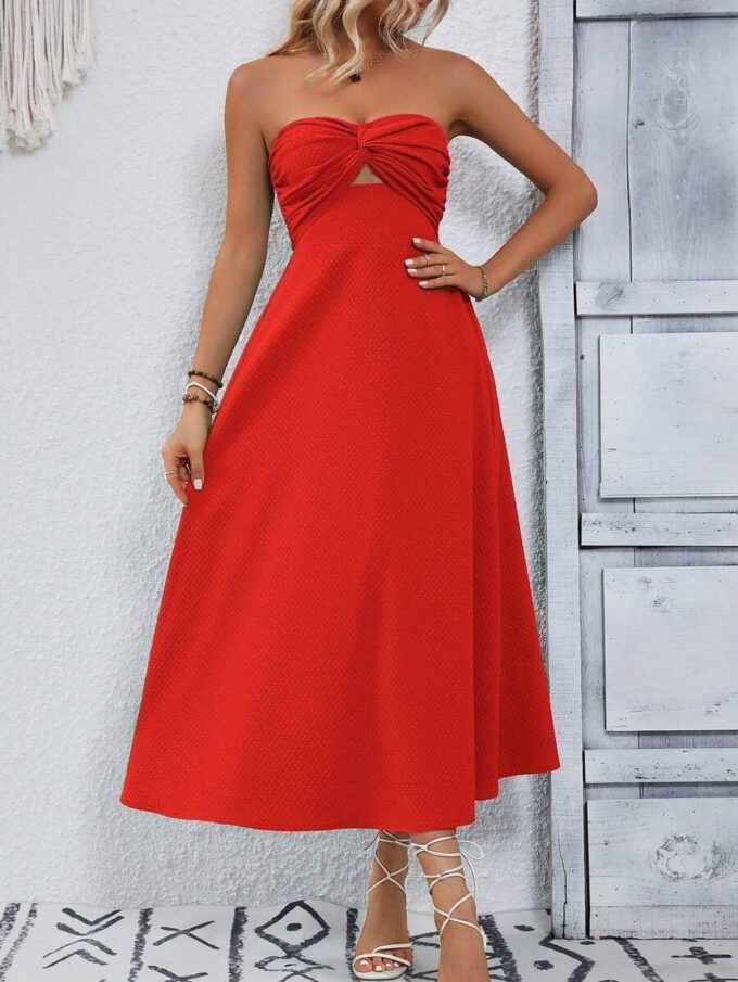 SKAYS Womens Strapless Twist Knot Midi Dress Cutout A-line Tube Summer Cocktail Party Dress with Back Smock – Bild 3