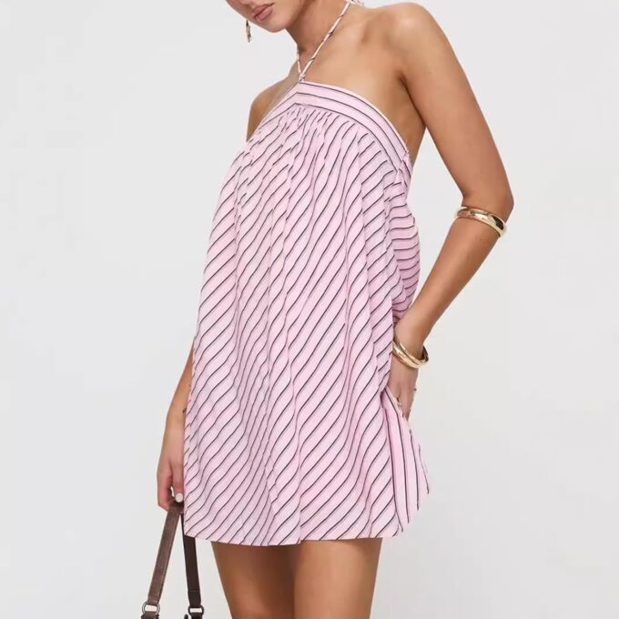 Women's Striped Halter Mini Dress for Summer Sexy Backless Sleeveless Dresses Cute Beach Vacation Outfits – Bild 5
