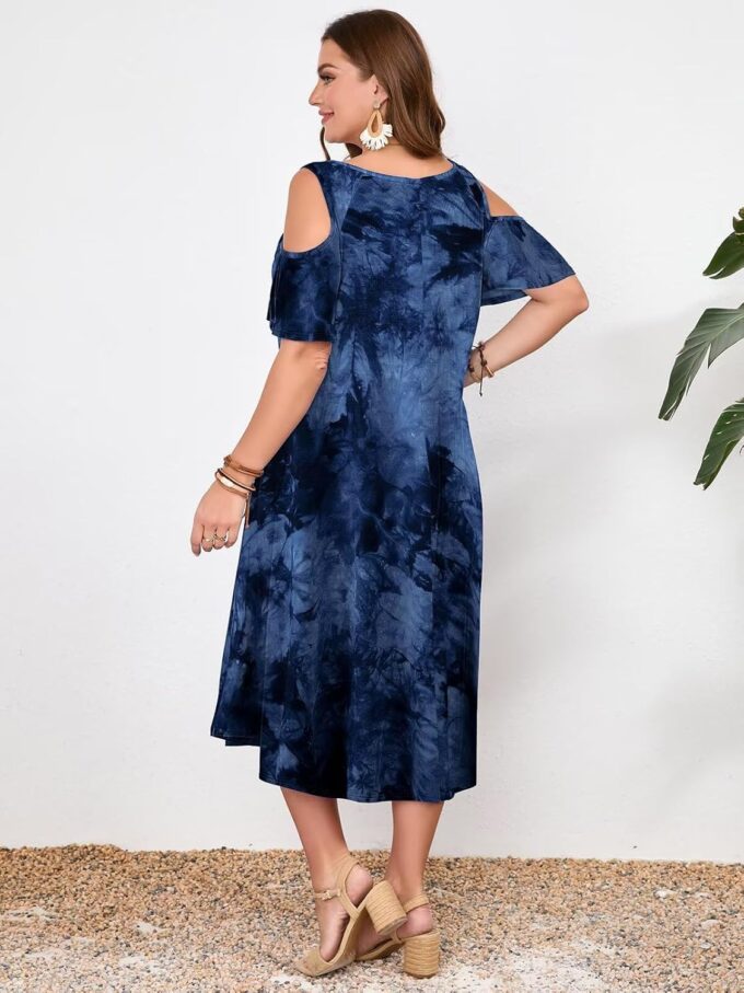 LARACE Plus Size Women Dress for Summer, Midi Women's Sundress, Casual V-Neck Short Sleeve Flowy T-Shirt Dresses with Pockets – Bild 4