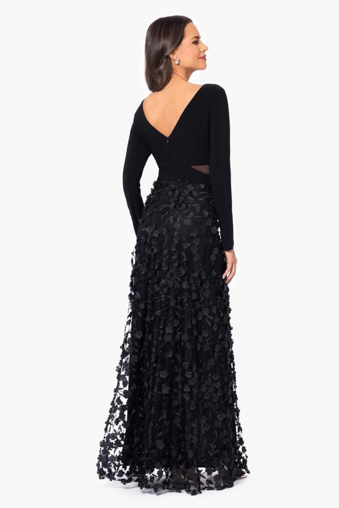 Xscape Women's Long Sleeve V-Neck Floral Skirted Gown – Bild 3
