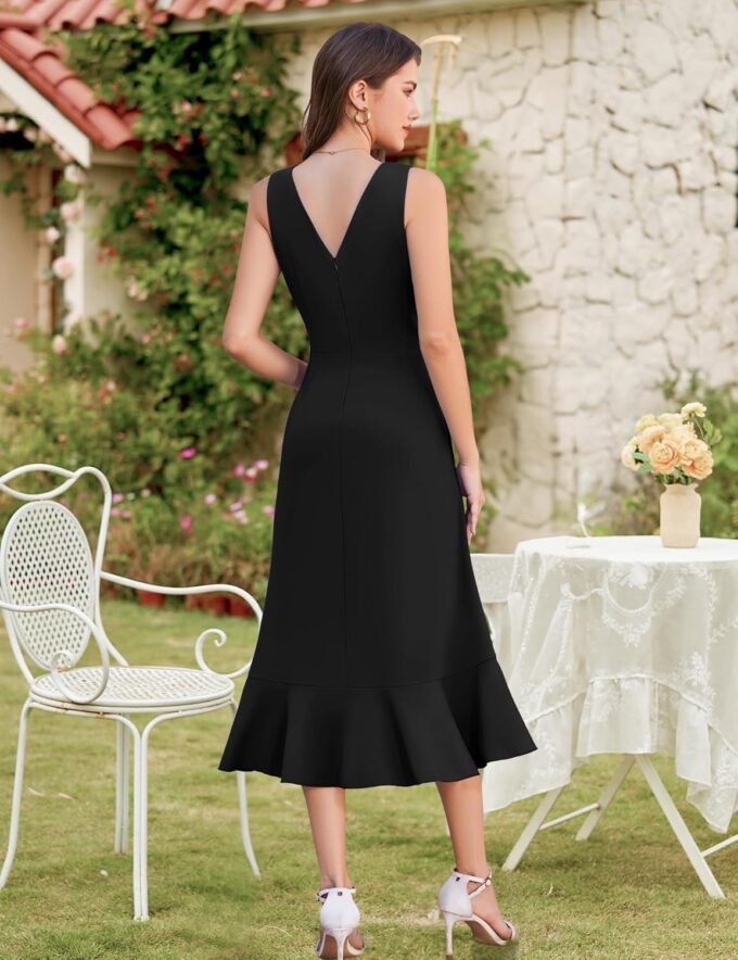 Aupuls Women Long Bodycon Wedding Guest Dresses for Women Summer Ruffle Semi Formal Dress for Gowns and Evening Elegant – Bild 4