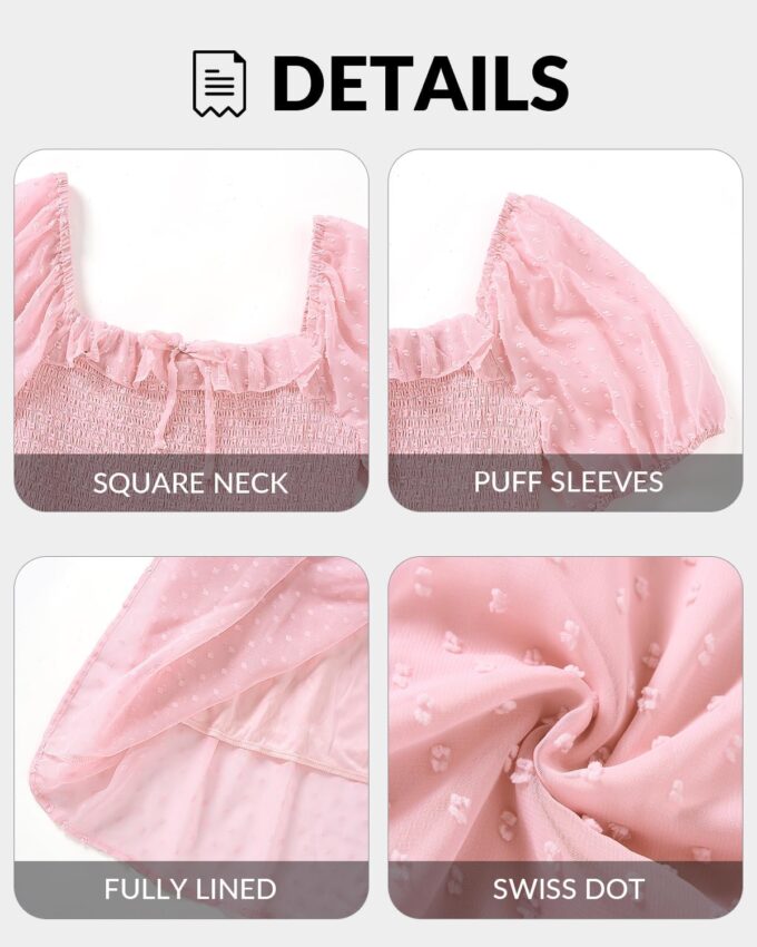 Plus Size Summer Dresses - Swiss Dot Smocked Square Neck Puff Sleeves Boho Flowy A Line Long Maxi Wedding Guest Dress – Bild 6