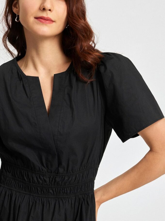 Women's Black Summer Dress Casual Long Maxi Short Sleeve Layered Cotton V Neck A Line Flowy Dresses for Women 2025 – Bild 6