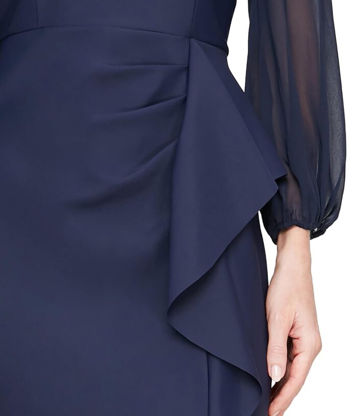 Alex Evenings Women's Long Off The Shoulder Mother of The Bride Dress with Illusion Sleeves, Cascade Ruffle & Front Slit – Bild 3