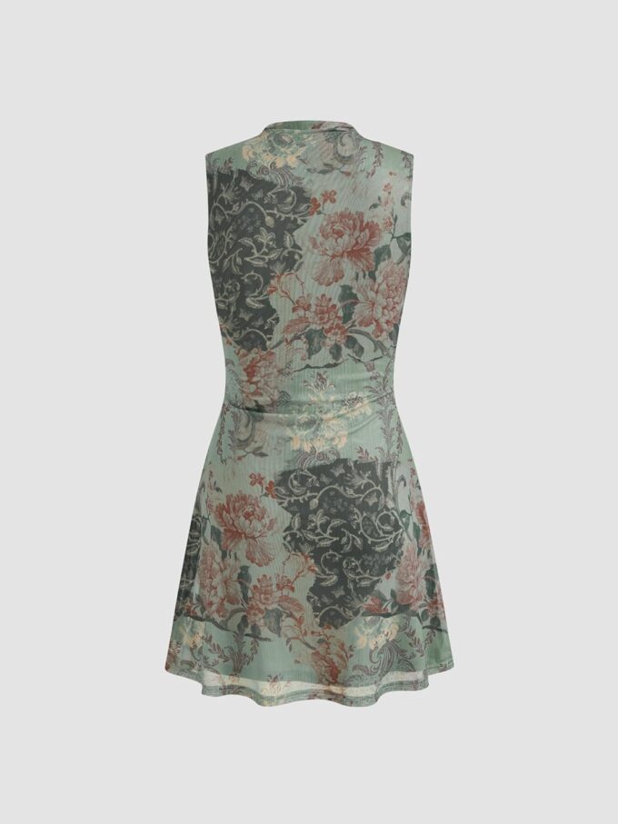 CIDER Mini Dress Floral Sundress Ruched Dress Stand Neck Middle Waist Elegant Party Cocktail Clubbing Dresses – Bild 5
