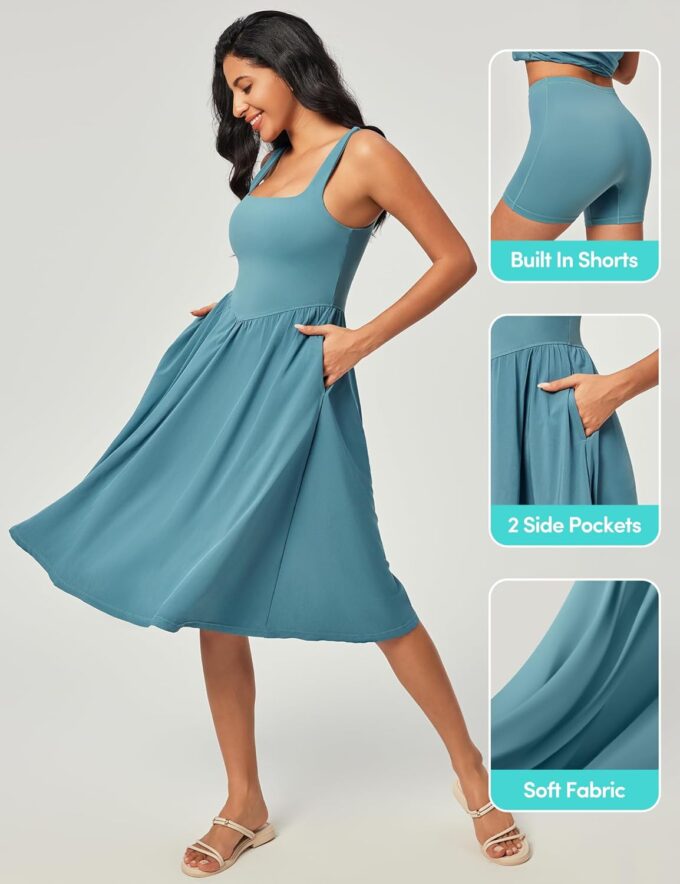 IUGA Sundresses for Women 2025 Summer Dress with Built in Shorts & Bra Spaghetti Strap Midi Casual Flowy Beach Dresses – Bild 4
