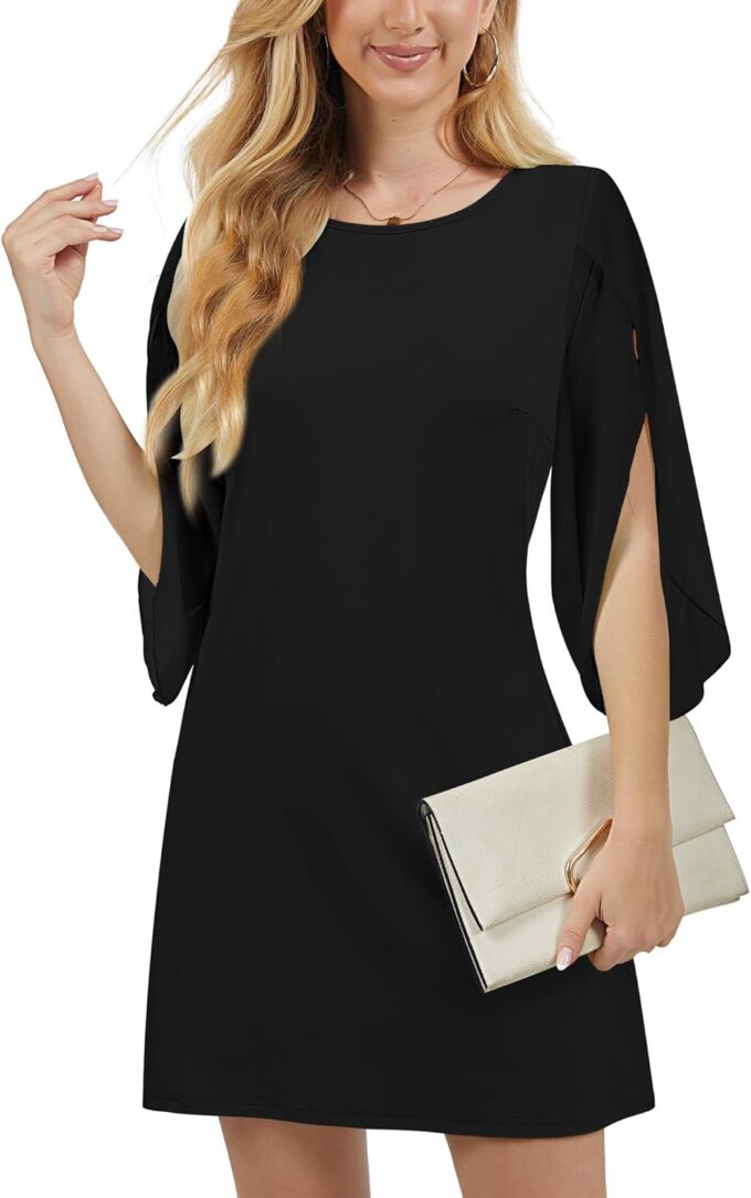 Women's Cocktail Dresses Flutter Sleeve Wedding Guest Crew Neck Dresses for Women Bridesmaid Wedding Evening Party