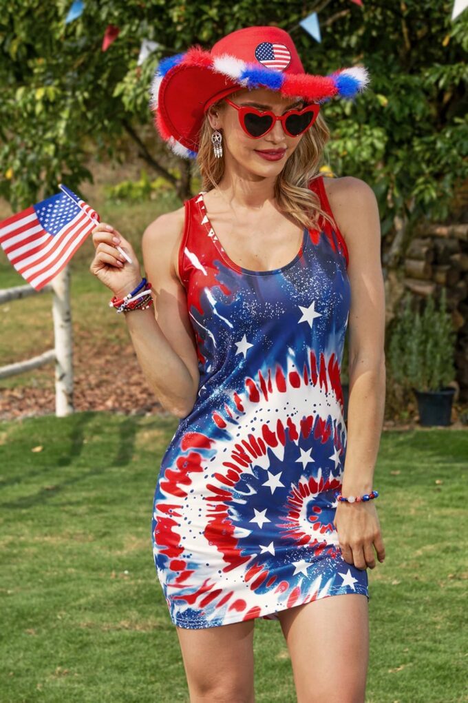 For G and PL Women 4th of July American Flag Tank Dress Deep V Neck Stars Stripe Mini Patriotic Sleeveless Sundress – Bild 6