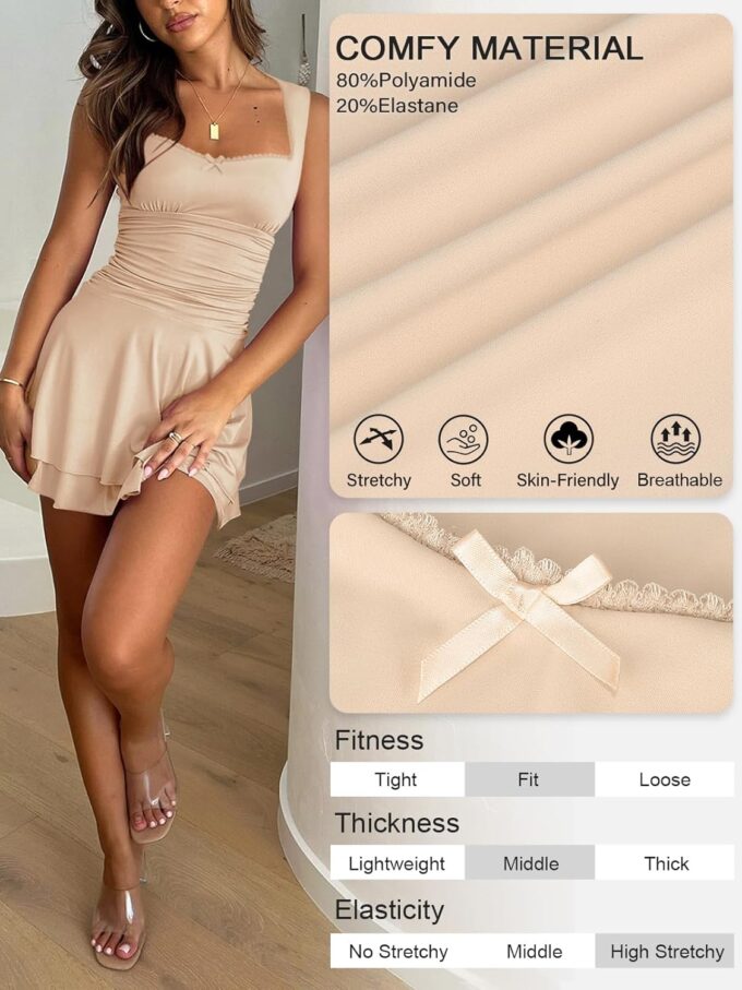 Women's Square Neck Ruffle Mini Dresses Ruched Waist Slim Sleeveless Corset Dress for Women Summer Short Party Dress – Bild 4