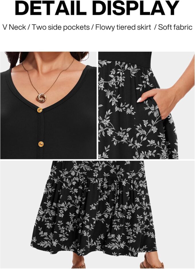 VIISHOW Women's Short Sleeve Maxi Dress 2025 Summer V Neck Knit Loose Plain Empire Waist Casual Dresses with Pockets – Bild 5