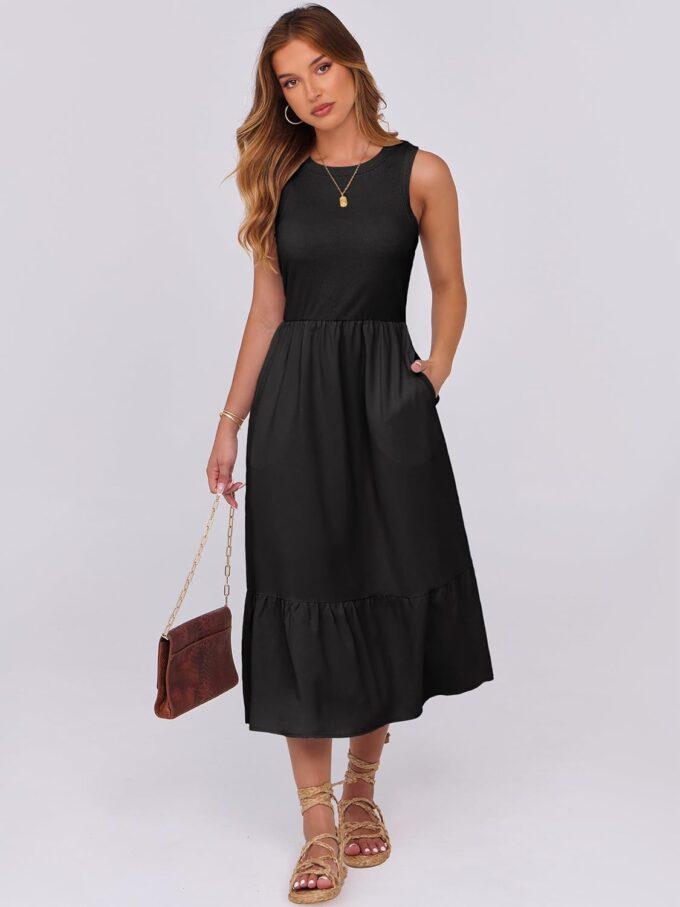 ANRABESS Women Midi Dresses 2025 Summer Casual Sleeveless Sundress High Neck Tank Top Racerback Flowy Beach Dress ＆ Pockets – Bild 4