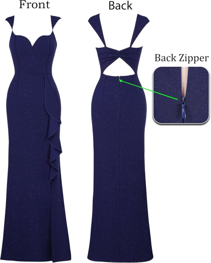 VFSHOW Womens Sexy Sweetheart Neckline Backless Ruffle Formal Prom Maxi Dress High Slit Wedding Guest Gala Evening Gown – Bild 4