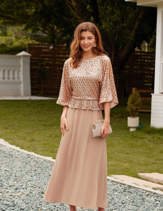 GRACE KARIN Sequin Dress for Women 2025 Mother of The Bride Dresses Wedding Guest Formal Chiffon Evening Gown – Bild 4