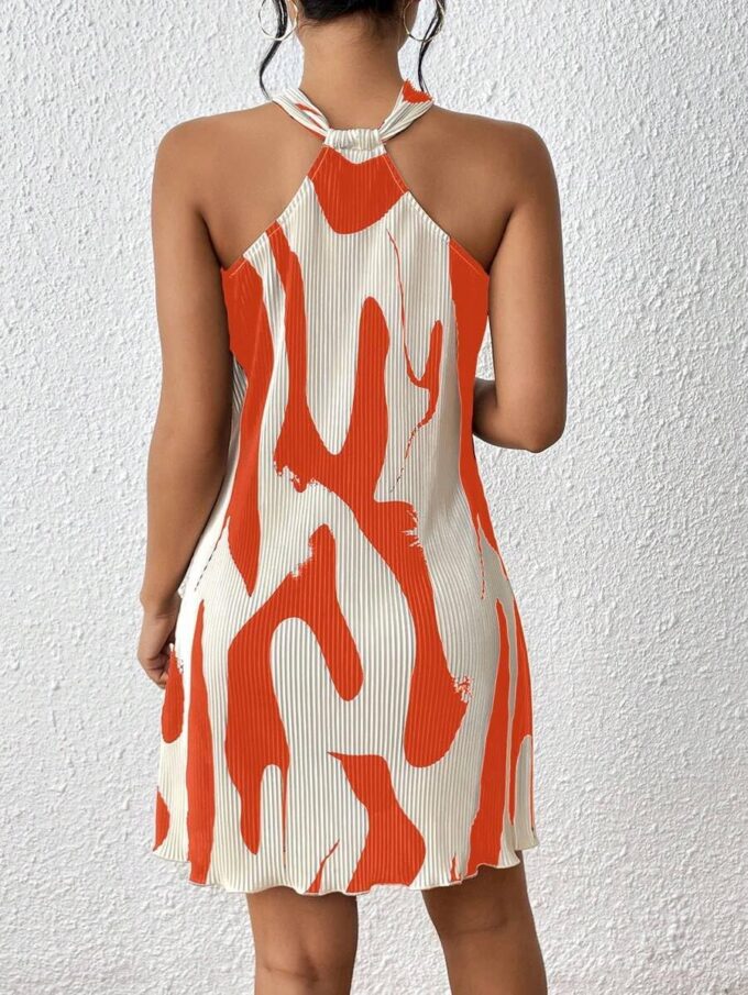 Women's Summer Dress Printed Halter Neck Mini Casual Pleated Sundress Party Date Outfit – Bild 2