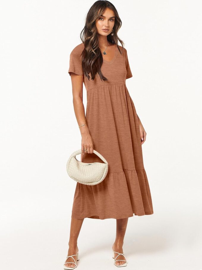 ANRABESS Women's Summer Casual Short Sleeve T Shirts Maxi Dress Flowy V Neck Tiered Beach Vacation Sundress 2025 Outfits – Bild 3
