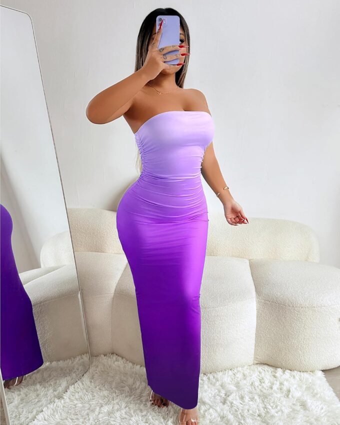Women's Summer Dress Bodycon Bandeau Maxi Tube Strapless Long Casual Party Dresses Sleeveless Off Shoulder Backless – Bild 6