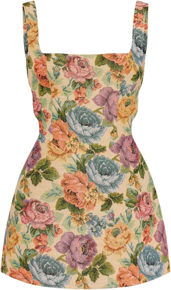 Summer Dresses for Women Watercolor Flowers Pattern Casual Sleeveless Sundress A-Line Tank Short Dresses – Bild 4