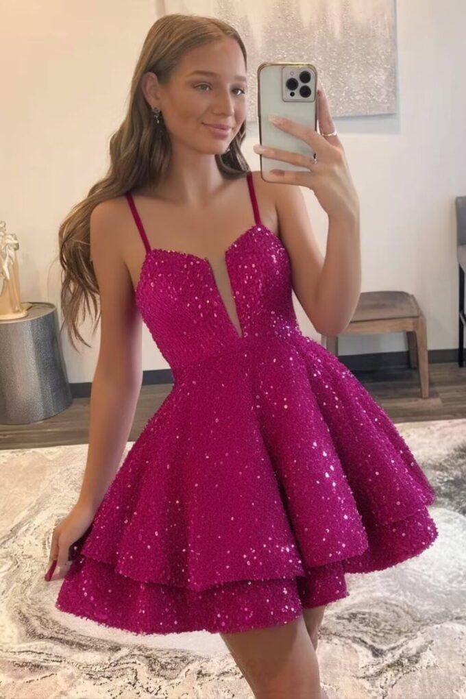 RSOETOO Sequin Short Homecoming Dress for Teen Sparkly Prom Dresses Sweet 16 Photo Shoot Cocktail Gowns RO058 – Bild 6