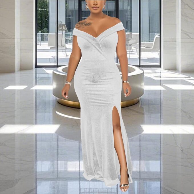 Elegant Off Shoulder Mermaid Bodycon Maxi Dress for Women Sexy Wedding Ruched Evening Gown Prom Cocktail Party Dress – Bild 6