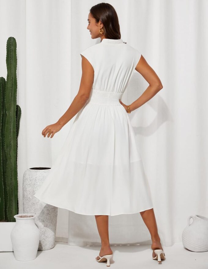 GRACE KARIN Damen-Sommerkleid, V-Ausschnitt, Flügelärmel, Reißverschluss vorne, fließendes Midikleid mit Taschen – Bild 3