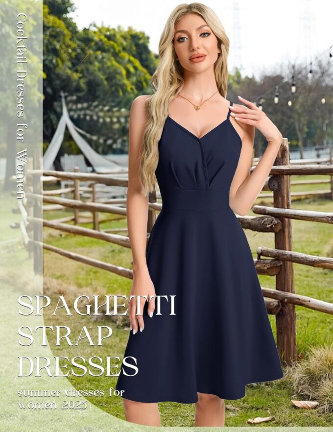 HomRain Women's Cocktail Party Dress V-Neck & Strap Dresses for Women Casual Swing Wedding Guest Dress – Bild 4