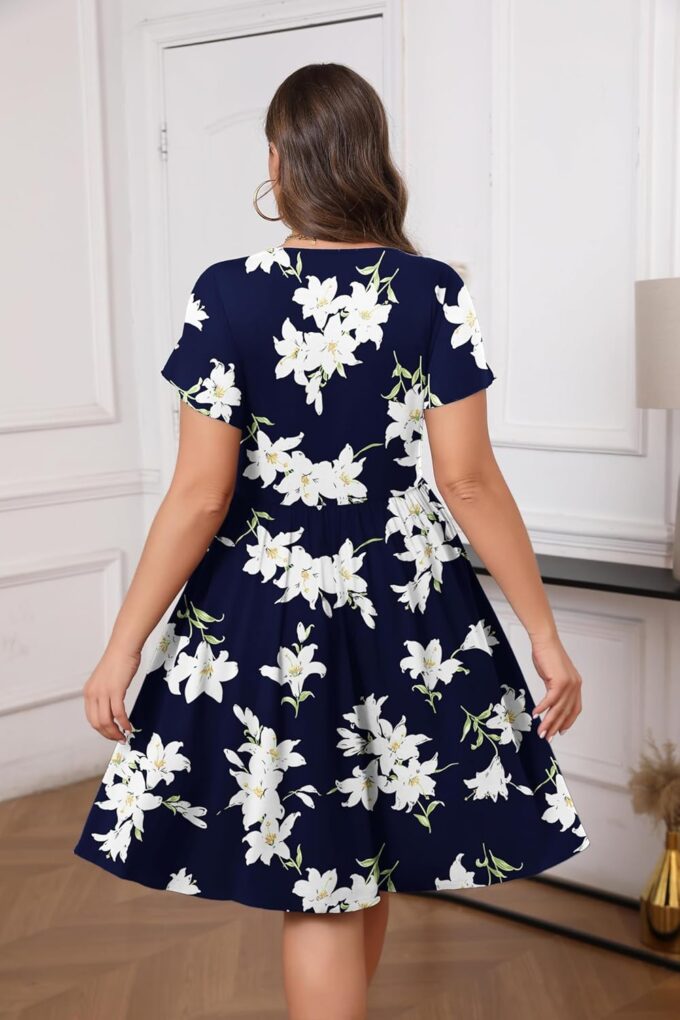 IN'VOLAND Plus Size Summer Dresses for Women Casual Floral A-line Dress Flowy Beach Sundress with Pockets – Bild 3