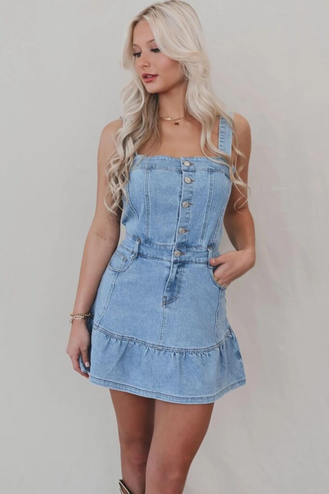 utcoco Womens 2025 Denim Dress Sleeveless Strap Slim Button A-Line Mini Jean Dresses with Pockets – Bild 3