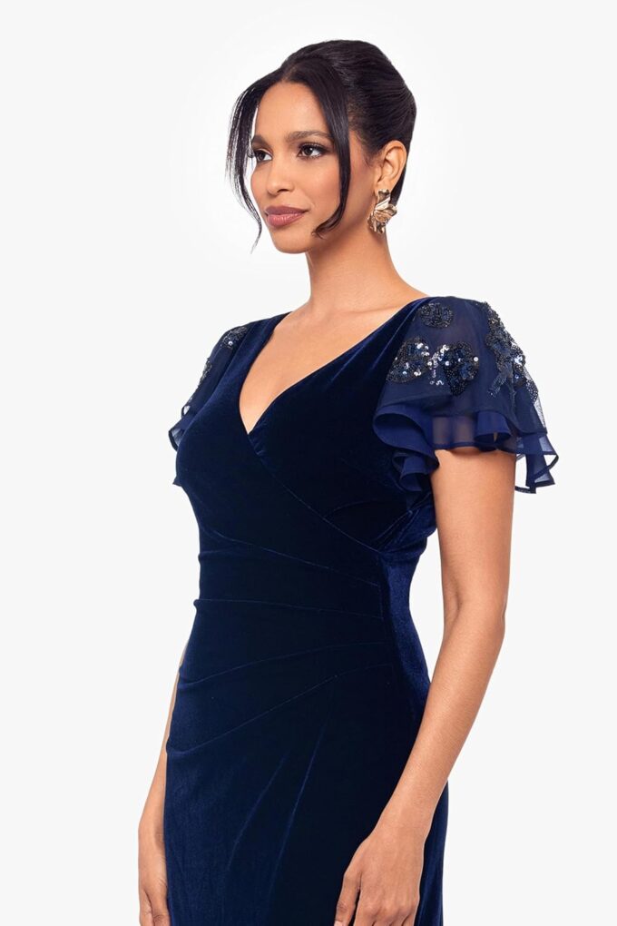 Betsy & Adam Women' S Sequin Velvet V-Neck Dress – Bild 4
