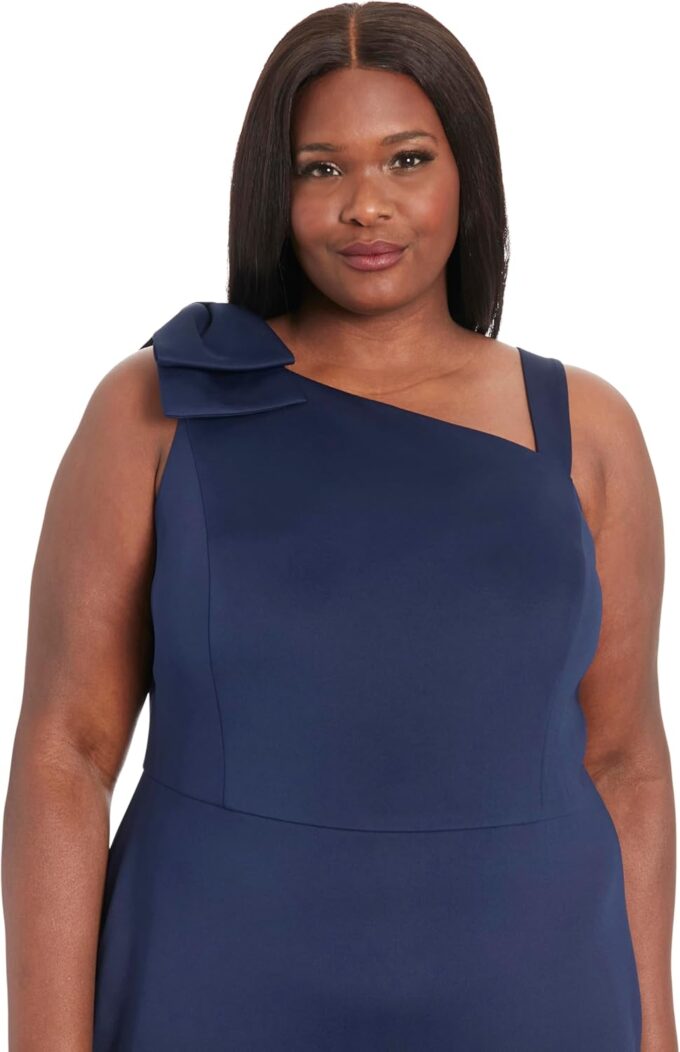 London Times Women's One Shoulder Bow Asymm Flounce Dress – Bild 4