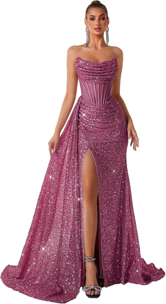 Cocktail Evening Gowns Formal Dresses for Women Sequin Tulle Wedding Guest Party Sexy Off Shoulder Floor Length Prom Dress