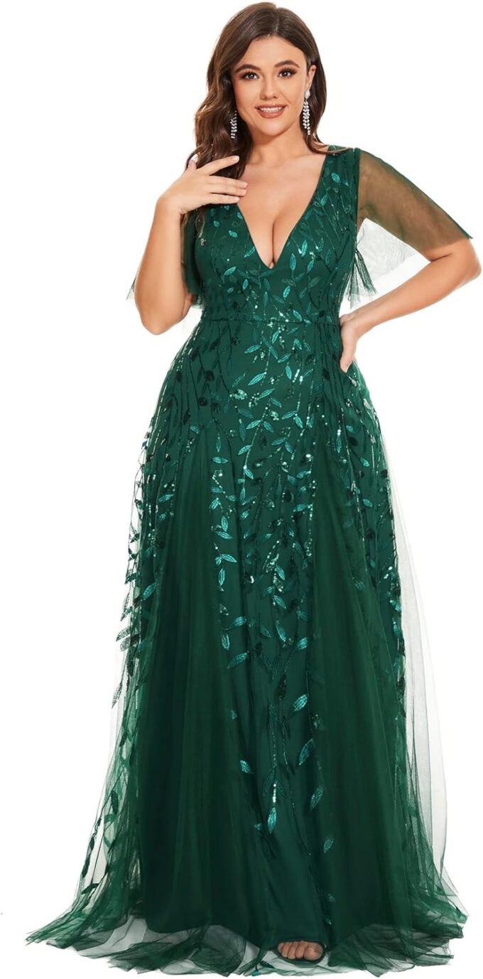 Ever-Pretty Womens Plus Size V-Neck Sequin Emboridery Formal Evening Dresses with Sleeves 00736-DA – Bild 4