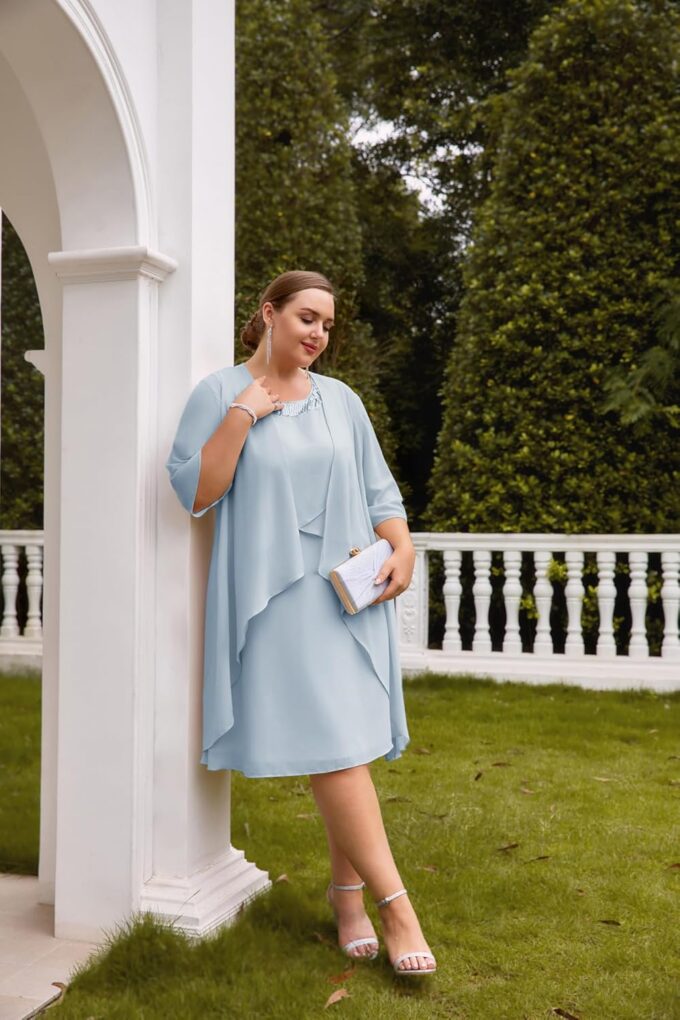 Hanna Nikole Womens Plus Size Dress with Jacket 2 Piece Wedding Guest Dresses Flowy Mother of The Bride Dress – Bild 6