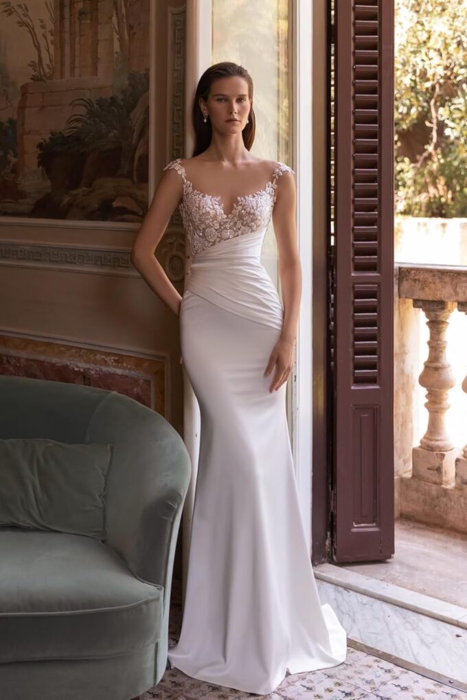 Mermaid Wedding Dresses for Bride 2025 Satin V Neck Lace Appliques Bridal Gowns with Train – Bild 3