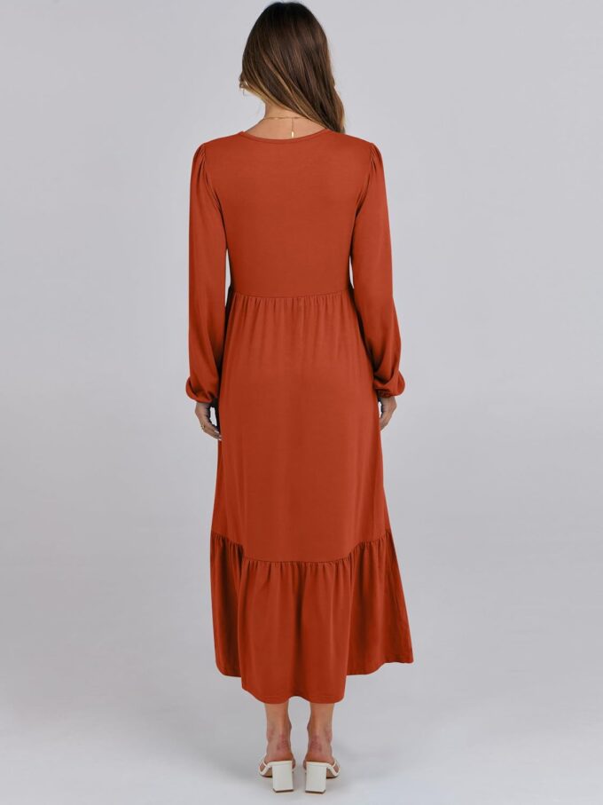 ANRABESS Women's Casual Long Sleeve Midi Dress 2025 Fall Crewneck A Line Tiered Flowy Loose Trendy Dresses with Pockets – Bild 4