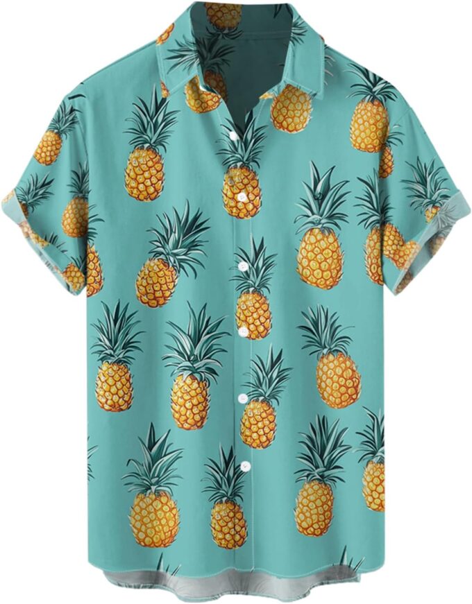 DRESSFO Matchable Couples' Outfit Tiled Pineapple Print Men's Shirt Or Women's Spaghetti Strap Dress – Bild 2