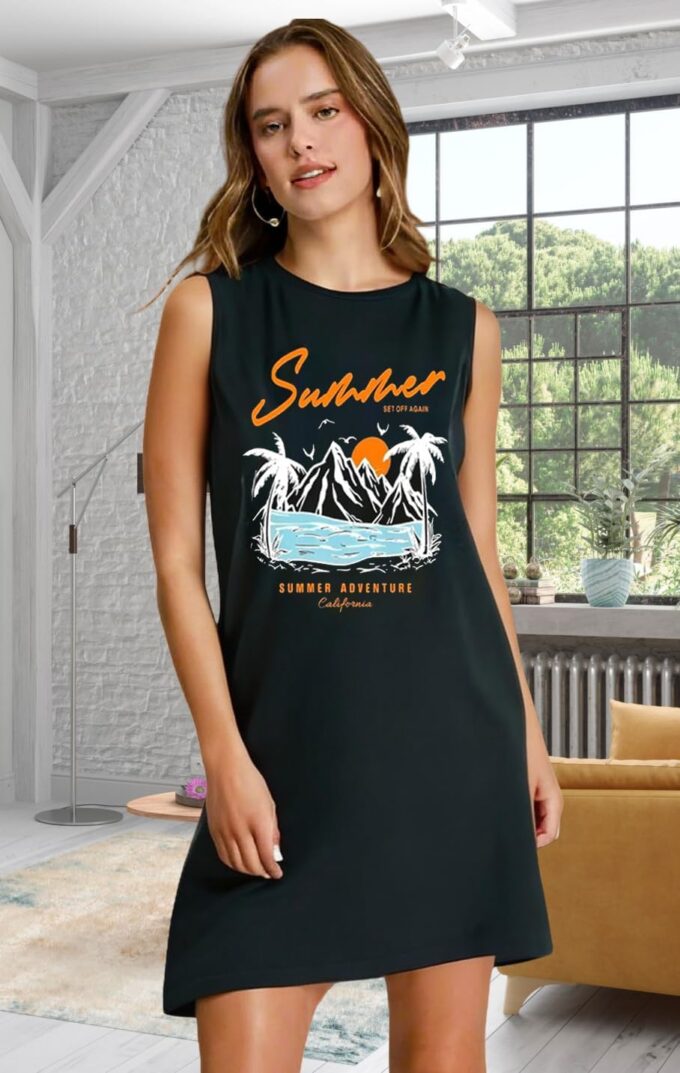 Sundress for Women Summer Beach Graphic Mini Tank Dress Sleeveless Beach Dress Short Mini Sun Dresses – Bild 3