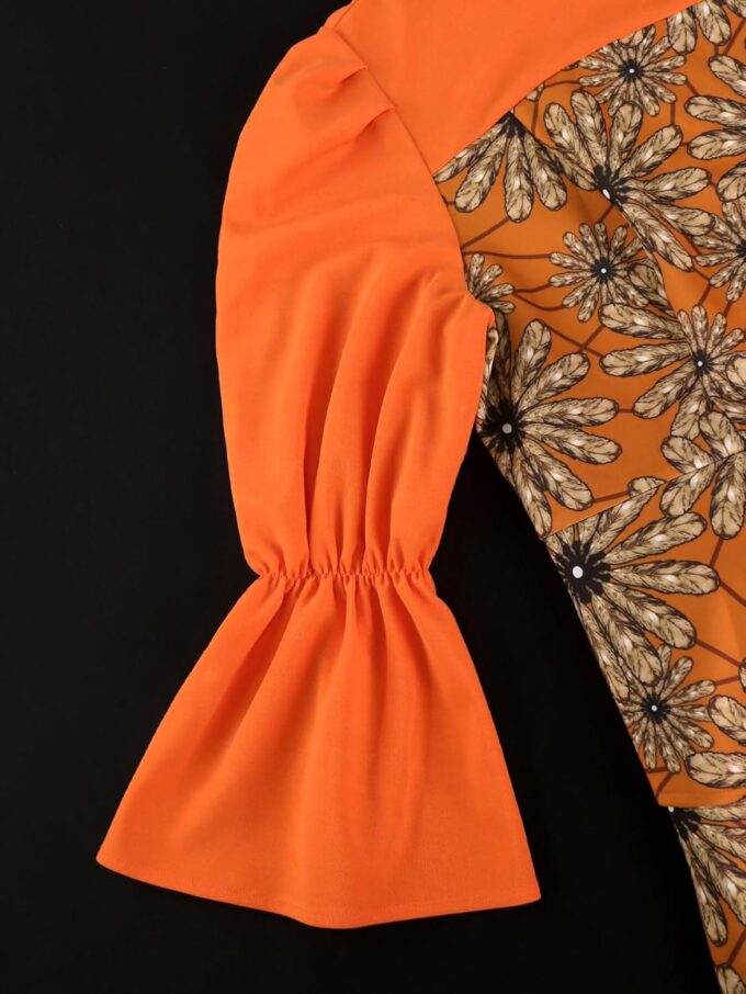 AOMEI Damen Vintage Blumendruck Hoher Ausschnitt Midi Arbeitskleid Verstecken Bauch Lange Glockenärmel Büro Business Bodycon Kleider – Bild 7