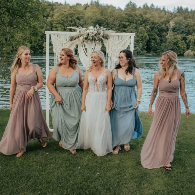 Women's Chiffon Bridesmaid Dresses for Wedding Long Pleated Cutout Formal Evening Dress – Bild 4