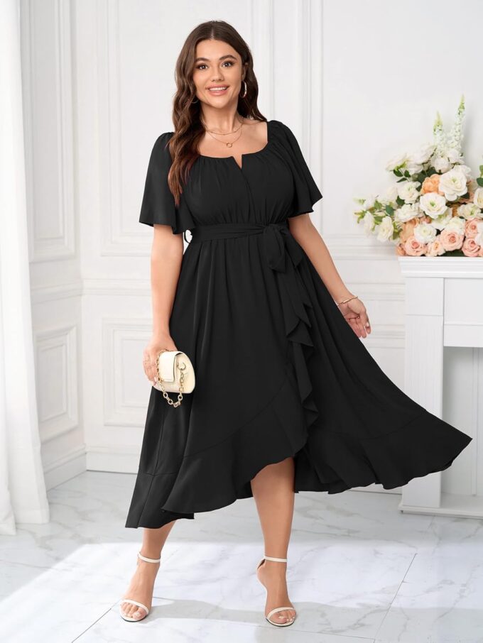 Womens Plus Size Cocktail Midi Dresses Short Sleeve Square Neck Flowy Formal Wedding Guest Dress Off The Shoulder – Bild 6