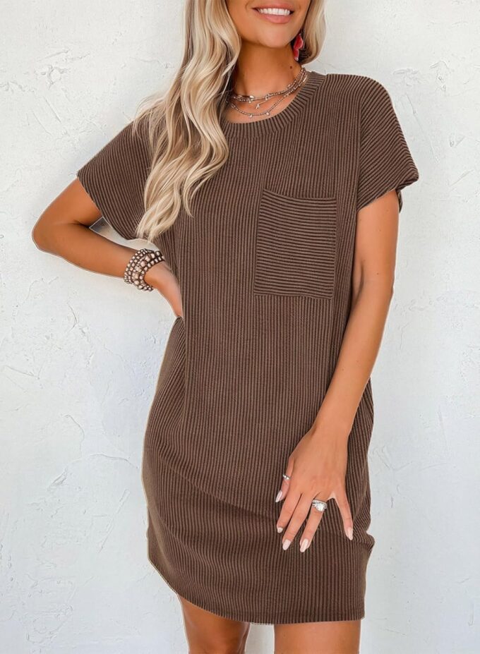 Acelitt Womens Casual Summer Crewneck Short Sleeve Ribbed Mini Tshirt Dress, XS-3XL – Bild 2