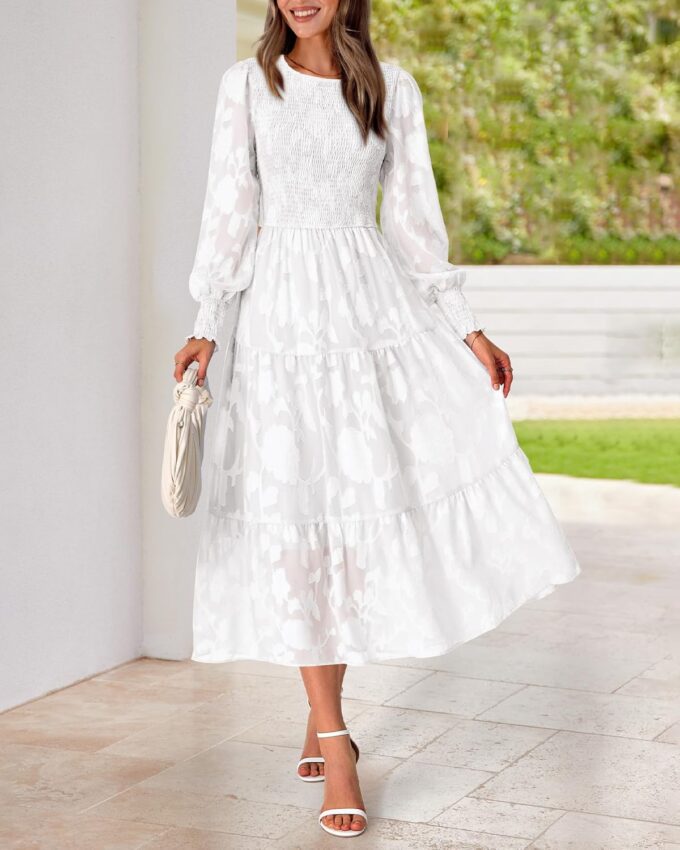 BTFBM Casual Women's 2025 Spring Dresses Elegant Wedding Guest Dress Long Sleeve Floral Midi Dress Flowy Bohemian Long Dress – Bild 4