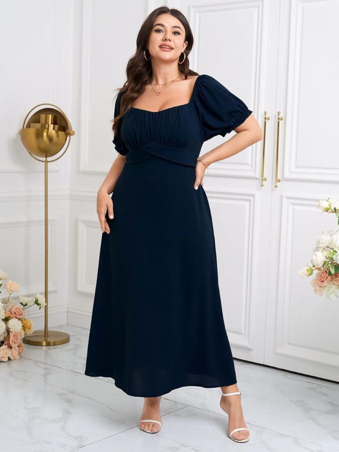 SCOMCHIC Women's Plus Size Wedding Guest Dress Semi Formal Short Sleeve Square Neck A-line Long Cocktail Maxi Dresses – Bild 7