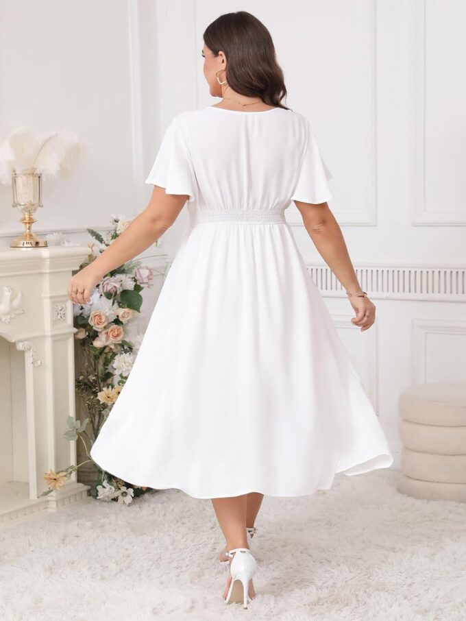 Plus Size Summer Dress V Neck Smocked High Waist Flowy A-Line Lace Trim Boho Wedding Guest Dress – Bild 4