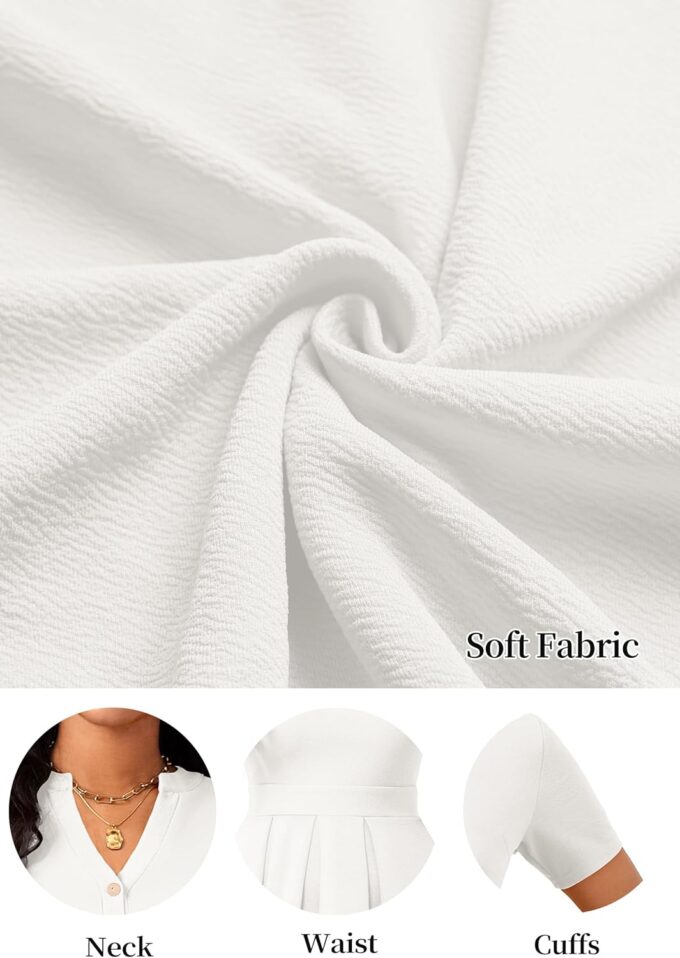 MarryUP Damen-Kleid, kurzärmelig, V-Ausschnitt, lässig, semi-formell, A-Linie, Arbeitskleid, Hochzeitsgäste, Cocktailkleider mit Taschen – Bild 5