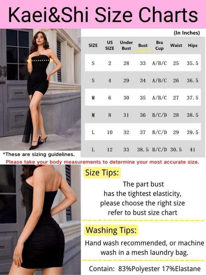 Kaei&Shi Party Club Dresses,Mini Semi Formal Bodycon Strapless Dress,Scrunch Butt Sexy Birthday Outfits for Women Cocktail – Bild 7