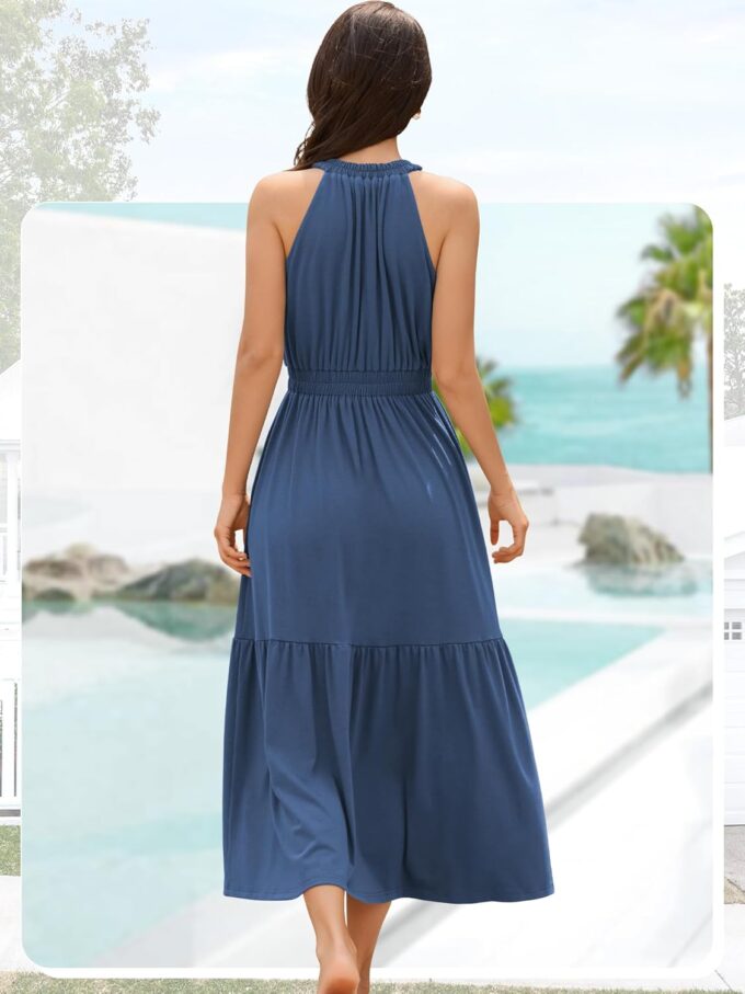 ZAFUL Women's 2025 Summer Casual Midi Dress Sleeveless Adjustable V Neck Elastic Empire Waist Smocked Ruffle Tiered Dresses – Bild 3