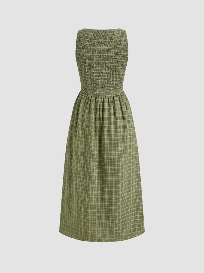 CIDER Plaid Midi Dress Sleeveless Summer Casual Smocked Sundress Casual Dresses – Bild 5