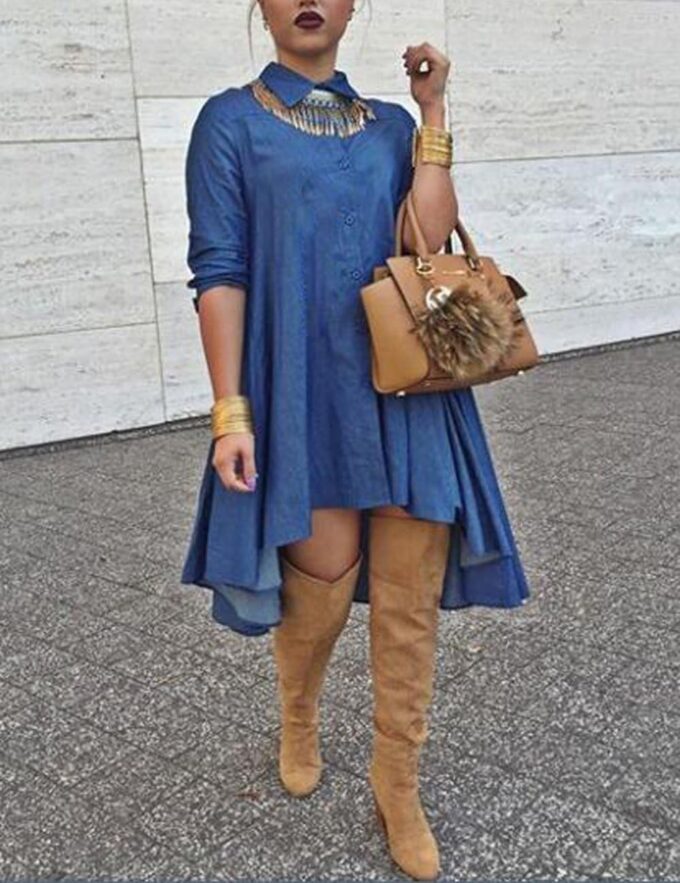 Denim Dress for Women 2024 Blue Denim Shirt Dress Blouses Long Sleeve Big Swing Casual Denim Party Dress – Bild 2