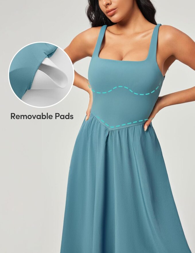 IUGA Sundresses for Women 2025 Summer Dress with Built in Shorts & Bra Spaghetti Strap Midi Casual Flowy Beach Dresses – Bild 3